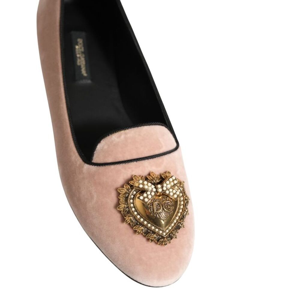 Dolce & Gabbana Pink Velvet Devotion Loafers Flats Women's Shoes